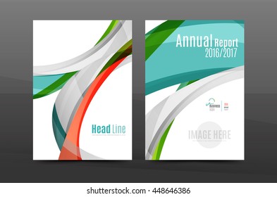 Color waves abstract background geometric A4 business print template. Brochure or annual report cover, vector business flyer layout, geometric abstract poster, identity illustration