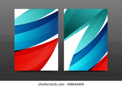 Color waves abstract background geometric A4 business print template. Brochure or annual report cover, vector business flyer layout, geometric abstract poster, identity illustration