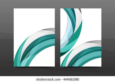 Color waves abstract background geometric A4 business print template. Brochure or annual report cover, vector business flyer layout, geometric abstract poster, identity illustration