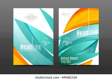 Color waves abstract background geometric A4 business print template. Brochure or annual report cover, vector business flyer layout, geometric abstract poster, identity illustration