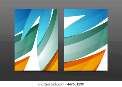 Color waves abstract background geometric A4 business print template. Brochure or annual report cover, vector business flyer layout, geometric abstract poster, identity illustration