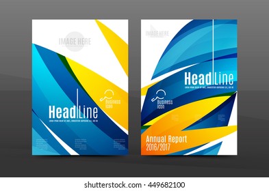 Color waves abstract background geometric A4 business print template. Brochure or annual report cover, vector business flyer layout, geometric abstract poster, identity illustration