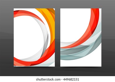 Plantilla de impresión empresarial A4 de fondo abstracto con ondas de color. Portada de folletos o informes anuales, disposición del volante de actividades vectoriales, afiche abstracto geométrico, ilustración de identidad