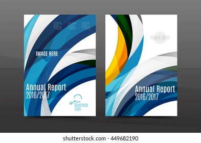 Color waves abstract background geometric A4 business print template. Brochure or annual report cover, vector business flyer layout, geometric abstract poster, identity illustration