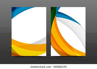 Color waves abstract background geometric A4 business print template. Brochure or annual report cover, vector business flyer layout, geometric abstract poster, identity illustration