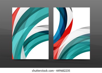 Color waves abstract background geometric A4 business print template. Brochure or annual report cover, vector business flyer layout, geometric abstract poster, identity illustration