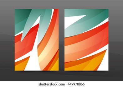 Plantilla de impresión empresarial A4 de fondo abstracto con ondas de color. Portada de folletos o informes anuales, disposición del volante de actividades vectoriales, afiche abstracto geométrico, ilustración de identidad