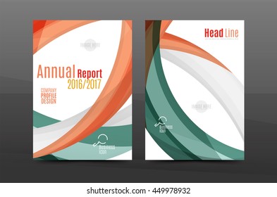 Color waves abstract background geometric A4 business print template. Brochure or annual report cover, vector business flyer layout, geometric abstract poster, identity illustration
