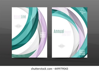 Color waves abstract background geometric A4 business print template. Brochure or annual report cover, vector business flyer layout, geometric abstract poster, identity illustration