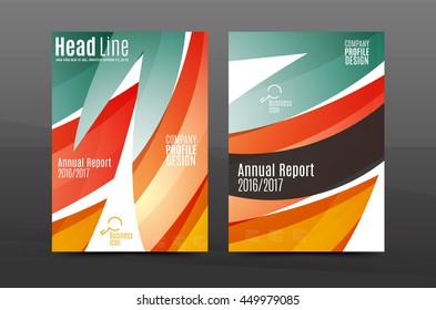 Color waves abstract background geometric A4 business print template. Brochure or annual report cover, vector business flyer layout, geometric abstract poster, identity illustration