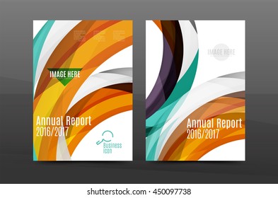 Color waves abstract background geometric A4 business print template. Brochure or annual report cover, vector business flyer layout, geometric abstract poster, identity illustration