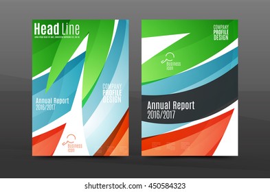 Farbwellen abstrakter Hintergrund geometrische A4-Vorlage für den Geschäftsdruck. Broschüre oder Titelblatt des Jahresberichts, Layout des Vektorgeschäftes, abstraktes geometrisches Poster, Identitätsgrafik