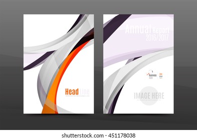 Plantilla de impresión empresarial A4 de fondo abstracto con ondas de color. Portada de folletos o informes anuales, disposición del volante de actividades vectoriales, afiche abstracto geométrico, ilustración de identidad