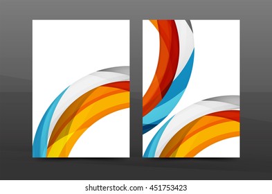 Color waves abstract background geometric A4 business print template. Brochure or annual report cover, vector business flyer layout, geometric abstract poster, identity illustration