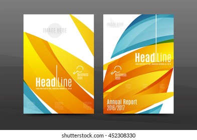 Color waves abstract background geometric A4 business print template. Brochure or annual report cover, vector business flyer layout, geometric abstract poster, identity illustration