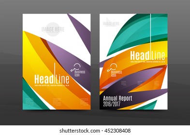 Color waves abstract background geometric A4 business print template. Brochure or annual report cover, vector business flyer layout, geometric abstract poster, identity illustration