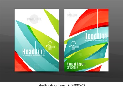Color waves abstract background geometric A4 business print template. Brochure or annual report cover, vector business flyer layout, geometric abstract poster, identity illustration