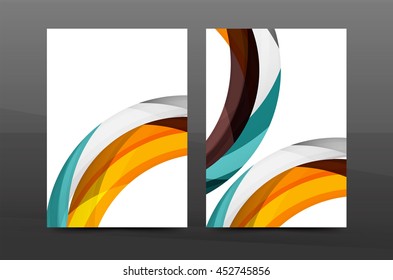 Color waves abstract background geometric A4 business print template. Brochure or annual report cover, vector business flyer layout, geometric abstract poster, identity illustration