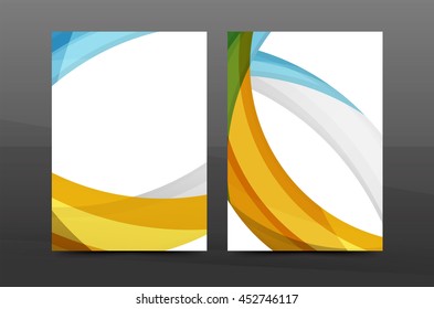 Plantilla de impresión empresarial A4 de fondo abstracto con ondas de color. Portada de folletos o informes anuales, disposición del volante de actividades vectoriales, afiche abstracto geométrico, ilustración de identidad
