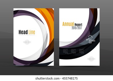 Plantilla de impresión empresarial A4 de fondo abstracto con ondas de color. Portada de folletos o informes anuales, disposición del volante de actividades vectoriales, afiche abstracto geométrico, ilustración de identidad