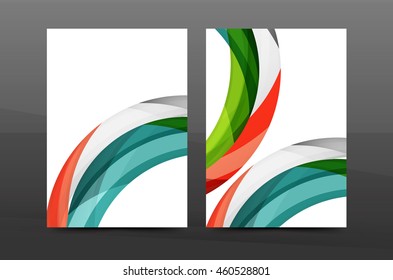 Color waves abstract background geometric A4 business print template. Brochure or annual report cover, vector business flyer layout, geometric abstract poster, identity illustration