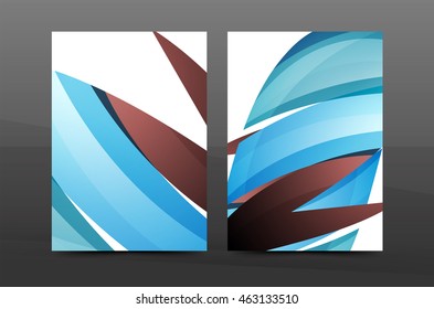 Plantilla de impresión empresarial A4 de fondo abstracto con ondas de color. Portada de folletos o informes anuales, disposición del volante de actividades vectoriales, afiche abstracto geométrico, ilustración de identidad