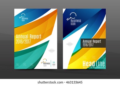 Color waves abstract background geometric A4 business print template. Brochure or annual report cover, vector business flyer layout, geometric abstract poster, identity illustration