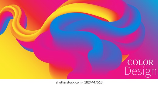 Farbwellen-Hintergrund. Flüssiges Poster. Tintenpatsch. Flüssige Farbe. Flüssigkeitsform. Abstrakter Fluss. Lebhafte Farbe. Trendy Poster. Farbenfrohe Farbgebung. 3d Wave.