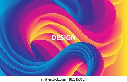 Color Waves Background. Fluid Poster. Abstract Flow. Vibrant Color. Trendy Poster. Colorful Gradient. 3d Fluid Wave. Liquid Shape. Flow Wave.