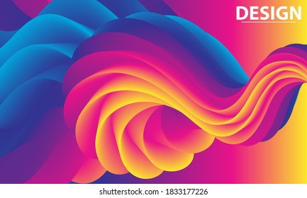 Color Waves Background. Fluid Poster. Abstract Flow. Vibrant Color. Trendy Poster. Colorful Gradient. 3d Fluid Wave. Liquid Shape. Flow Wave.