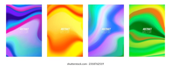 Color waves. Flowing colors. Set of abstract backgrounds with bright dynamic multicolored gradients for creative graphic design. Vector illustration.