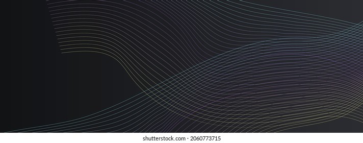Vector creativo ondulado de color Fondo Panorámico Negro. Fondo de energía de mezcla digital. Patrón suave de curva. Diseño moderno de elementos dinámicos luminosos.