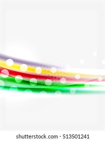 Líneas onduladas de color con efectos brillantes claros. Plantilla de fondo abstracta con espacio en blanco