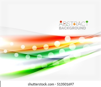 Líneas onduladas de color con efectos brillantes claros. Plantilla de fondo abstracta con espacio en blanco
