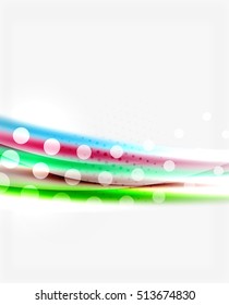 Líneas onduladas de color con efectos brillantes claros. Plantilla de fondo abstracta con espacio en blanco
