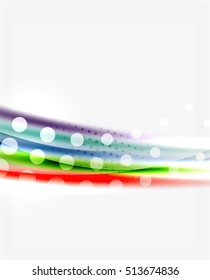 Líneas onduladas de color con efectos brillantes claros. Plantilla de fondo abstracta con espacio en blanco