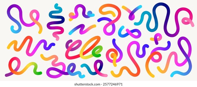 Color wavy shapes. Abstract dynamic line organic figures with gradient color, trendy wave fluid ribbon and curve waving elements for poster design. Vector collection.