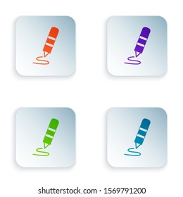 Color Wax crayon for drawing icon isolated on white background. Set icons in square buttons. Vector Illustration