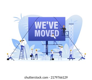 Color we have moved flat style with people. concept of locator land mark like ecommerce delivery or transfer label