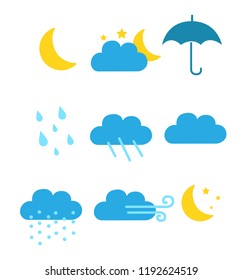  Color weather icons flat vector illustration isolated on white