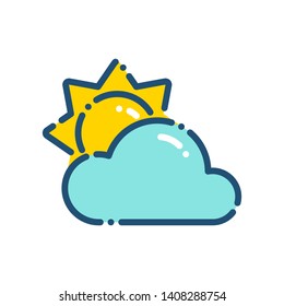 Color weather a little cloudy day icon in flat outline style. Sun and cloud isolated on white background. Climate sign, vector illustration for print, web, mobile app, widget