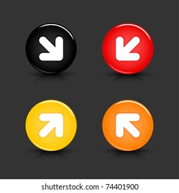 Color web 2.0 button with white arrow symbol. Round shapes with reflection and shadow on gray background. 10 eps