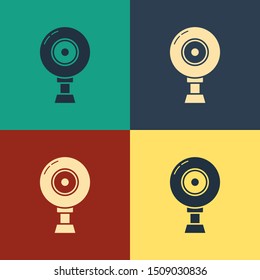 Color Web camera icon isolated on color background. Chat camera. Webcam icon. Vintage style drawing. Vector Illustration
