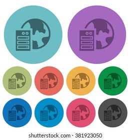 Color web hosting flat icon set on round background.