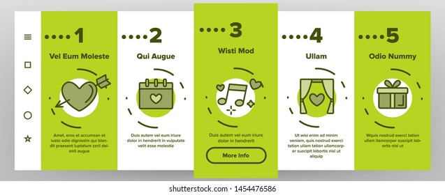 Color Wedding And Engaging Vector Onboarding Mobile App Page Screen. Wedding Traditional Ceremony Outline Symbols Pack. Engagement Rings, Festive Cake, Bride Dress, Champagne Bottle Illustrations