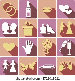 color wedding icon set with shadows
