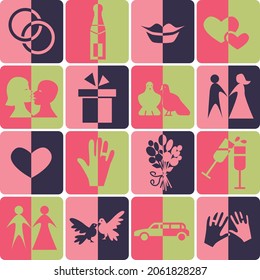 color wedding icon set with shadows half