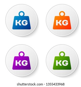 Color Weight icon isolated on white background. Kilogram weight block for weight lifting and scale. Mass symbol. Set color icon in circle buttons. Vector Illustration