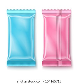 Color wet wipes package isolated on white background. Ready for your design. Packaging collection.