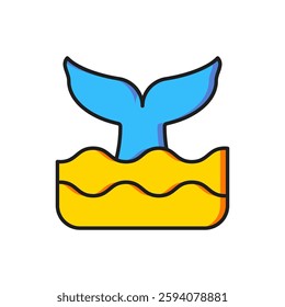 Color Whale tail in ocean wave icon isolated on white background. Flat filled outline style with shadow. Vector